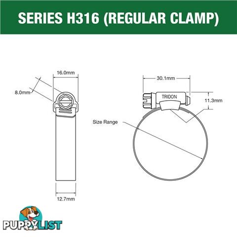 Tridon Full 316 S. Steel Hose Clamp 78mm â 102mm 10pk SKU - H316-056P