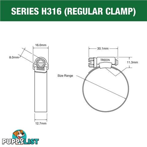 Tridon Full 316 S. Steel Hose Clamp 78mm â 102mm 10pk SKU - H316-056P