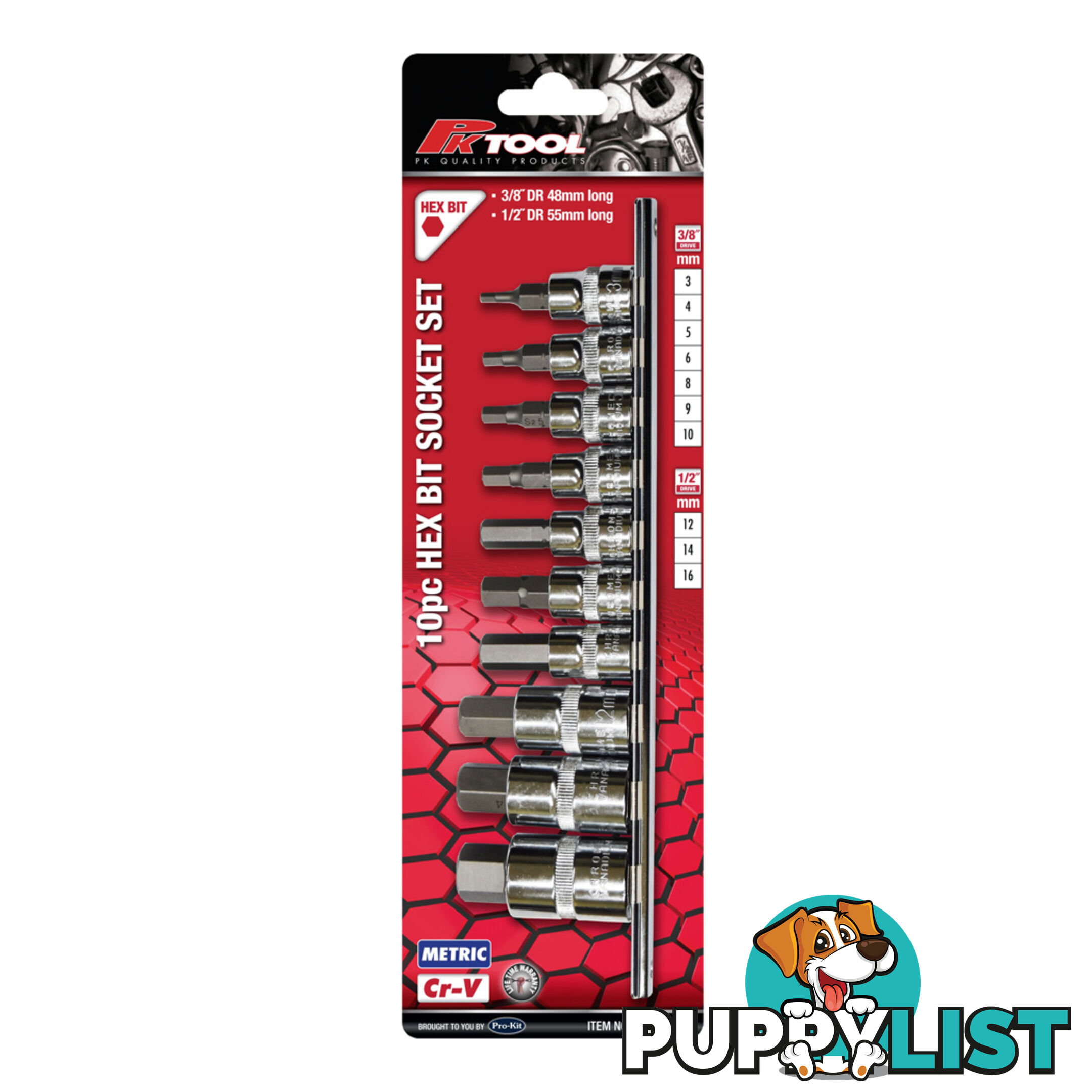 PK Tools Hex Bit Socket 3/8 "   1/4 " dr Metric 6PT 10pc Set SKU - PT11900