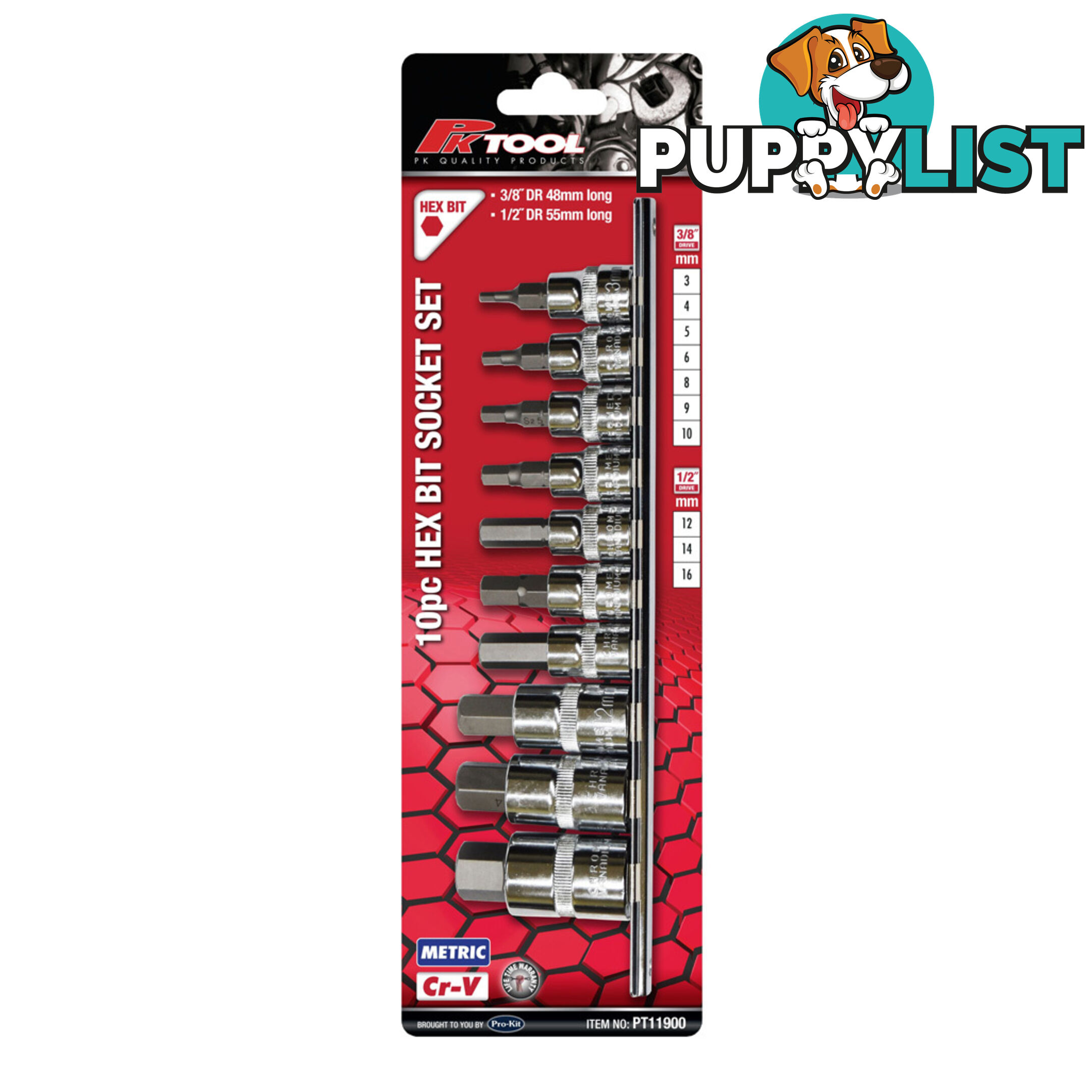 PK Tools Hex Bit Socket 3/8 "   1/4 " dr Metric 6PT 10pc Set SKU - PT11900