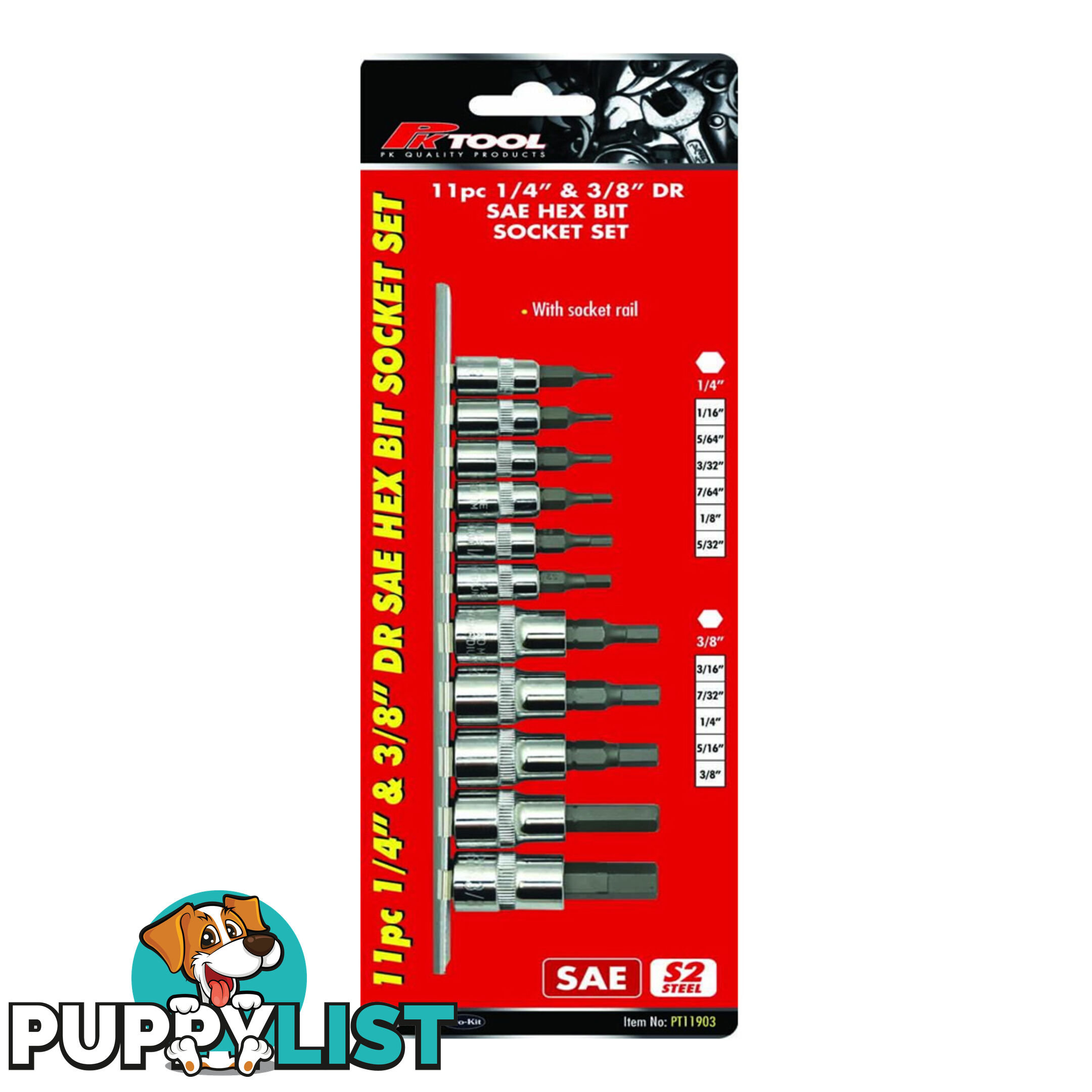 PK Tools Hex Bit 1/4 "   3/8 " dr SAE 11pc Set SKU - PT11903