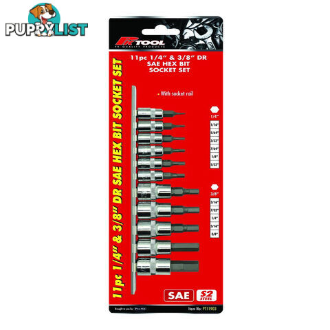 PK Tools Hex Bit 1/4 "   3/8 " dr SAE 11pc Set SKU - PT11903