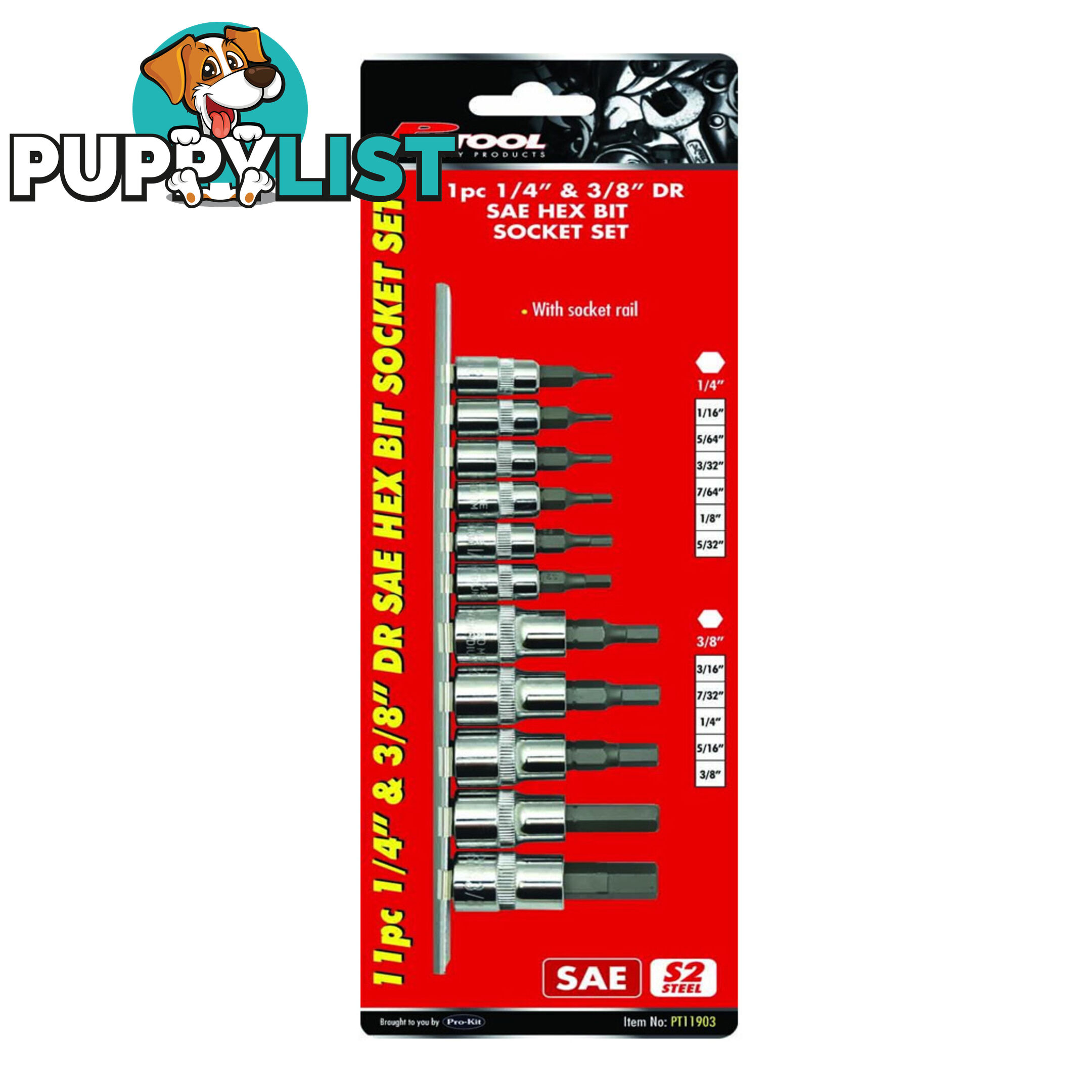 PK Tools Hex Bit 1/4 "   3/8 " dr SAE 11pc Set SKU - PT11903