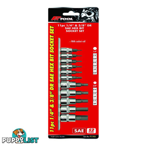 PK Tools Hex Bit 1/4 "   3/8 " dr SAE 11pc Set SKU - PT11903