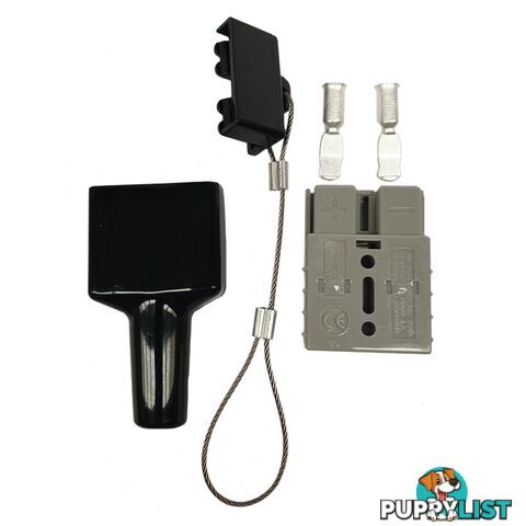 50 amp Anderson Plug Grey with 2pc Dust Cover Kit Black Top / Bottom Wire Cable SKU - BB-50ampAndoDustCoverKitBlack2pc