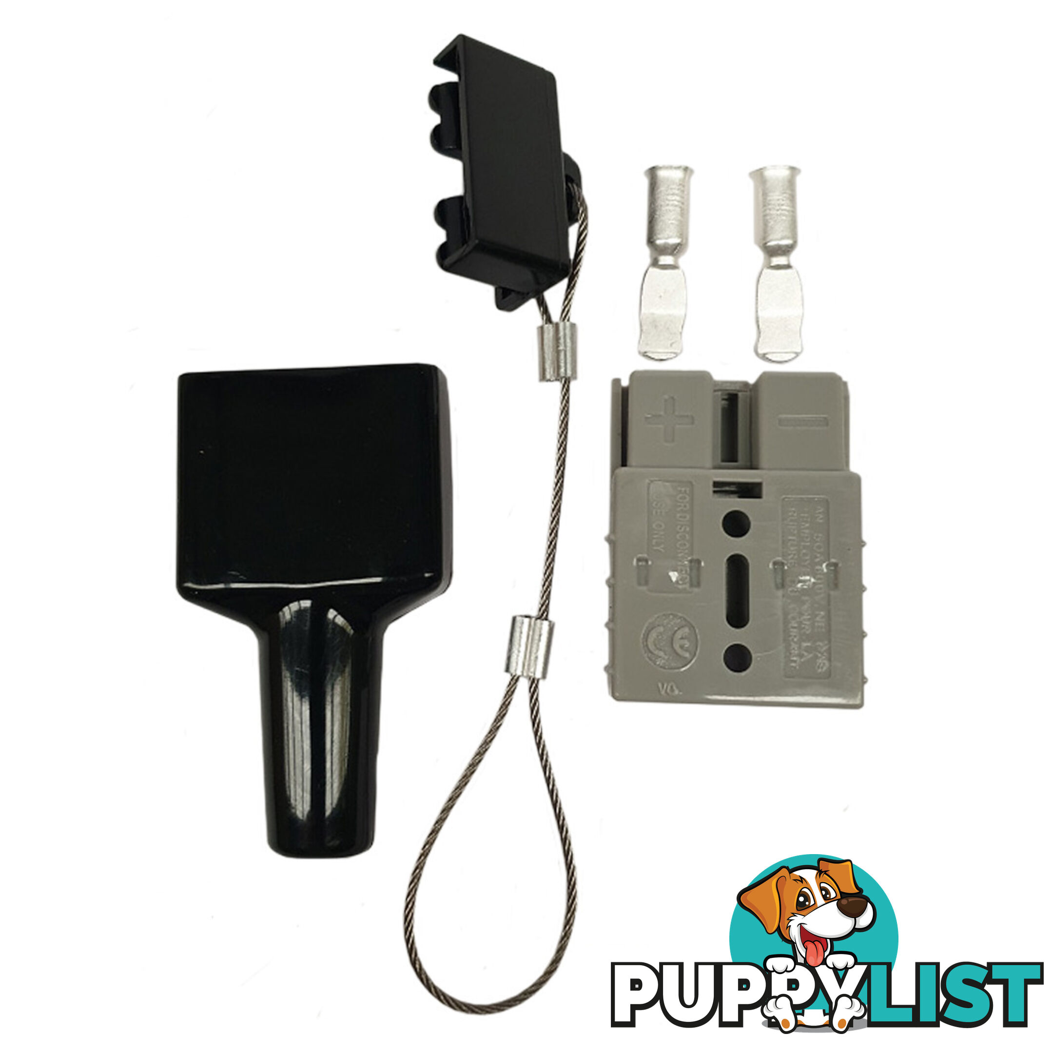 50 amp Anderson Plug Grey with 2pc Dust Cover Kit Black Top / Bottom Wire Cable SKU - BB-50ampAndoDustCoverKitBlack2pc