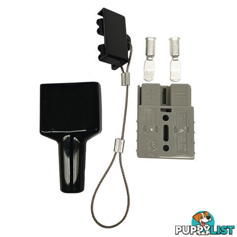 50 amp Anderson Plug Grey with 2pc Dust Cover Kit Black Top / Bottom Wire Cable SKU - BB-50ampAndoDustCoverKitBlack2pc