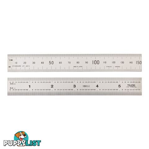 Toledo Stainless Steel Rule Double Sided Metric   Imperial  - 150mm SKU - 150SE