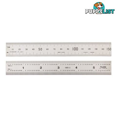 Toledo Stainless Steel Rule Double Sided Metric   Imperial  - 150mm SKU - 150SE