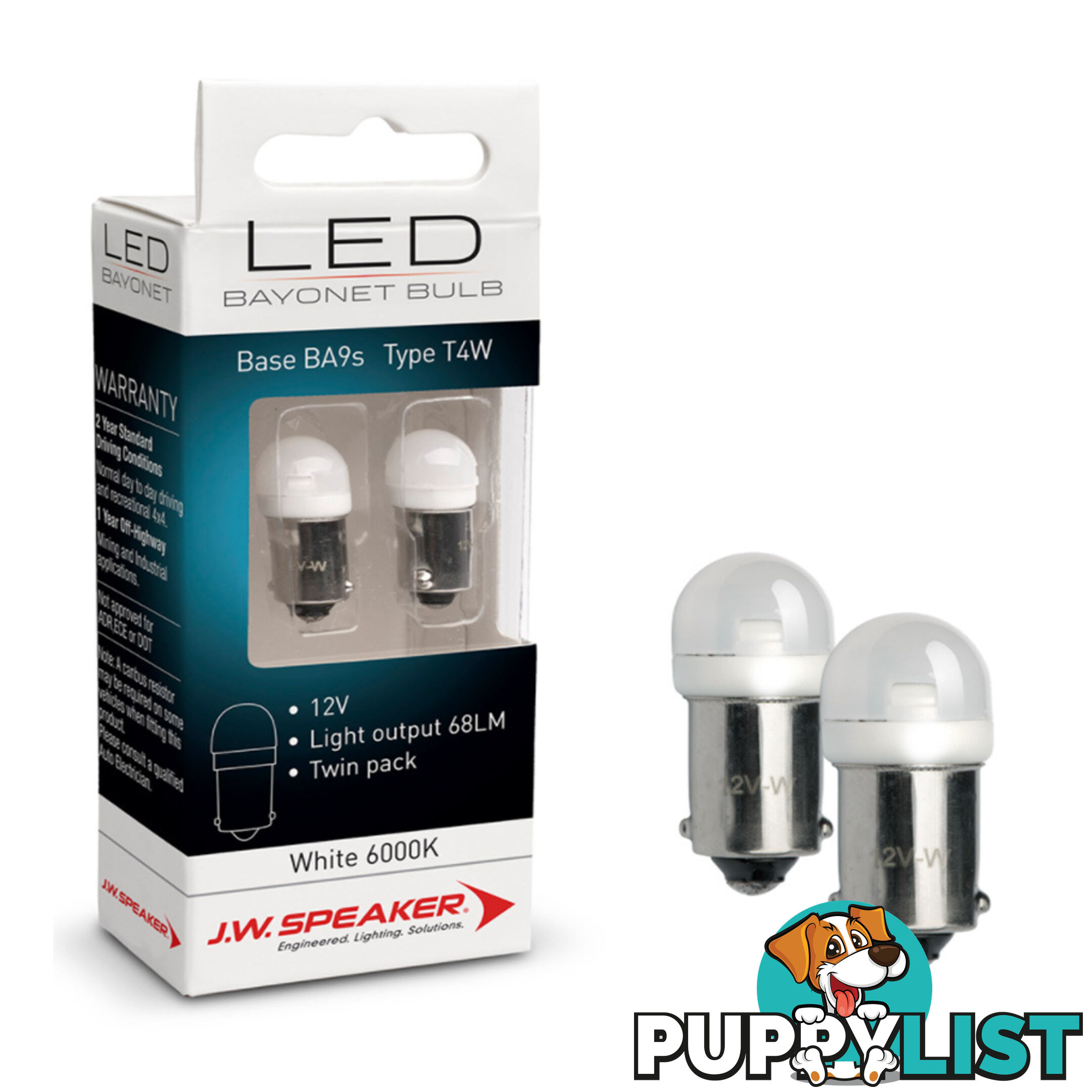 JW Speaker LED 12v Bulb BA9s Bayonet Base White Light Twin Pack SKU - 990147