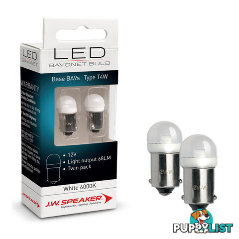 JW Speaker LED 12v Bulb BA9s Bayonet Base White Light Twin Pack SKU - 990147