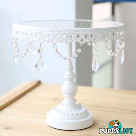 White iron and glass pendant cake stand for hire!