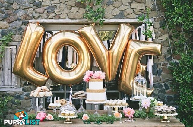 Giant 40" Love balloons gold for hire:$20