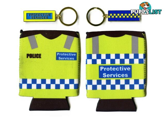 Police Protective Services Keyring and Stubby Holder.