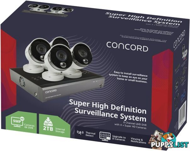 Concord 8 Channel 4K DVR Package - 4x5MP Cameras - CONCORD