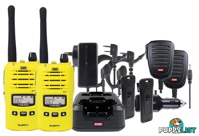 GME TX6160YTP Yellow 5 Watt IP67 UHF CB Handheld Radio - Twin Pack - GME