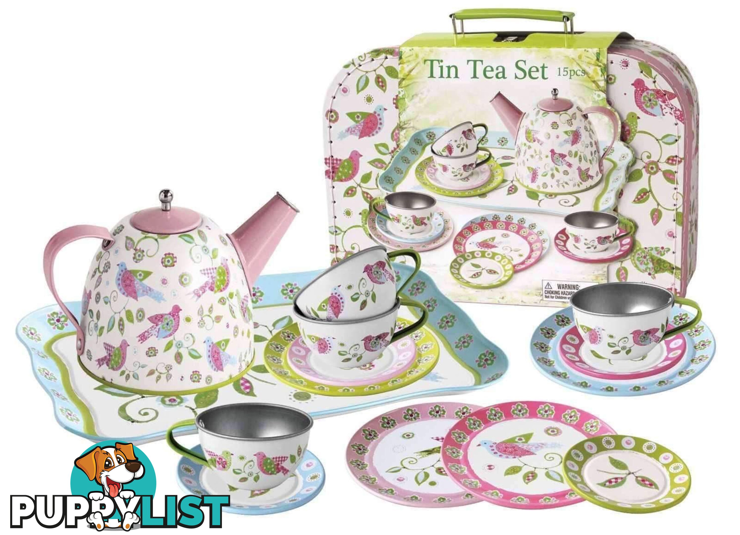 Bird Tin Tea Set Suit Case