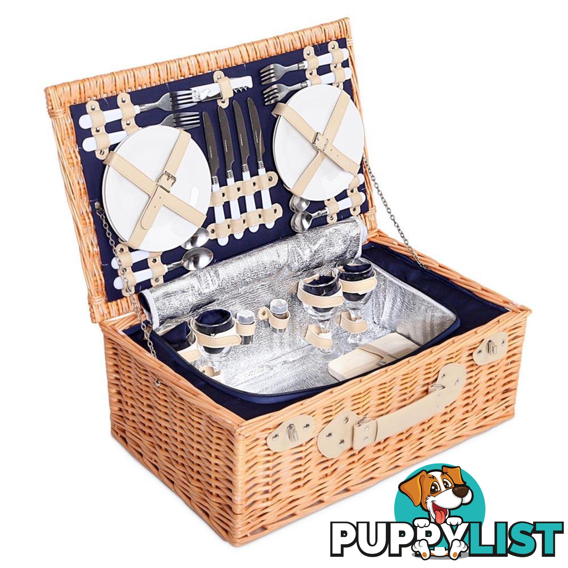 Alfresco 4 Person Picnic Basket Blue Deluxe