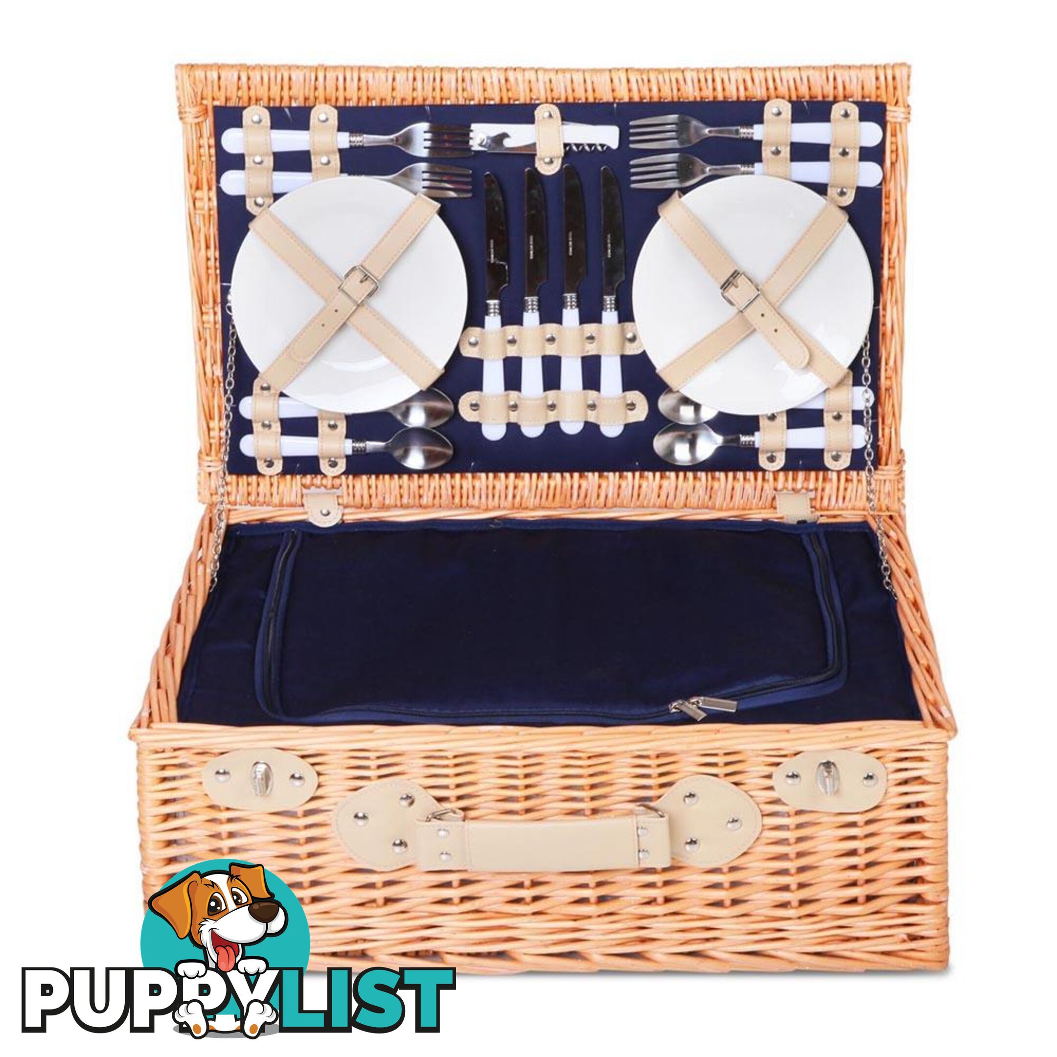 Alfresco 4 Person Picnic Basket Blue Deluxe