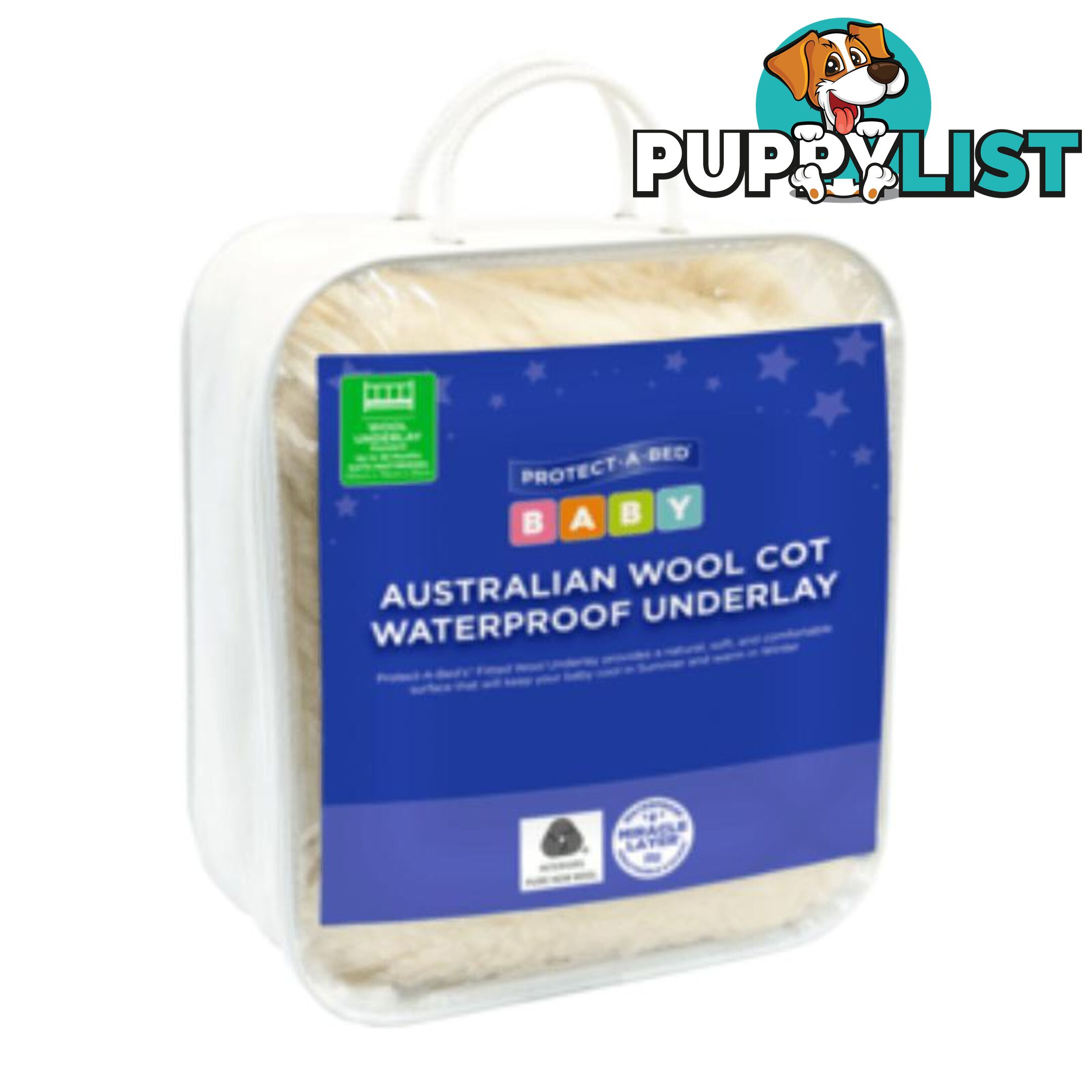 Australian Wool Waterproof Standard Cot Underlay, Fitted