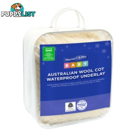 Australian Wool Waterproof Standard Cot Underlay, Fitted