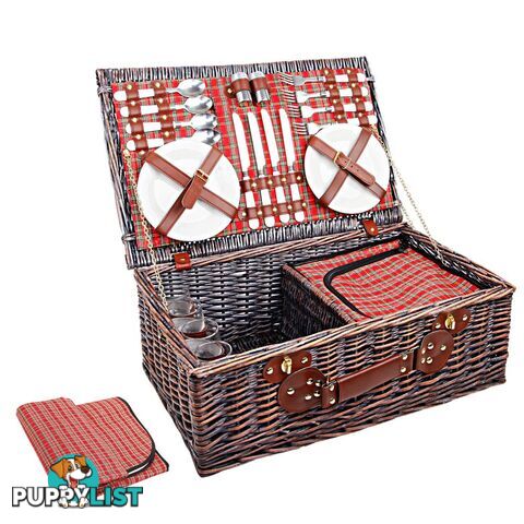 Alfresco 4 Person Picnic Basket Red Handle Corporate Blanket