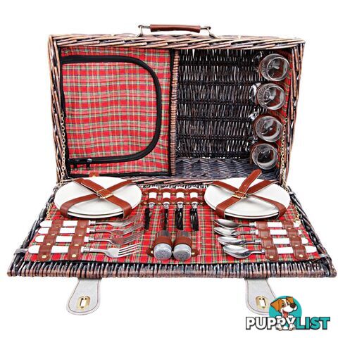 Alfresco 4 Person Picnic Basket Red Handle Corporate Blanket