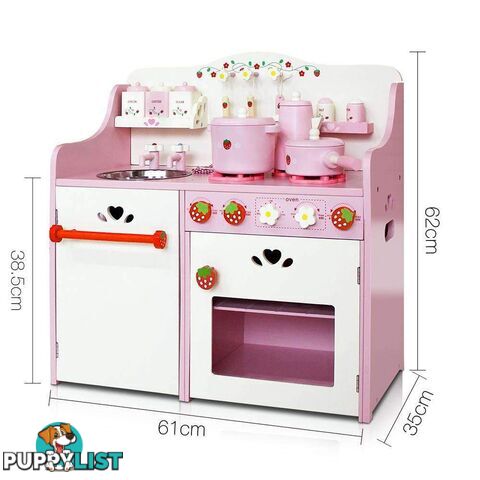 13 Piece Kids Wooden Kitchen Cookware Chef Playset - Pink