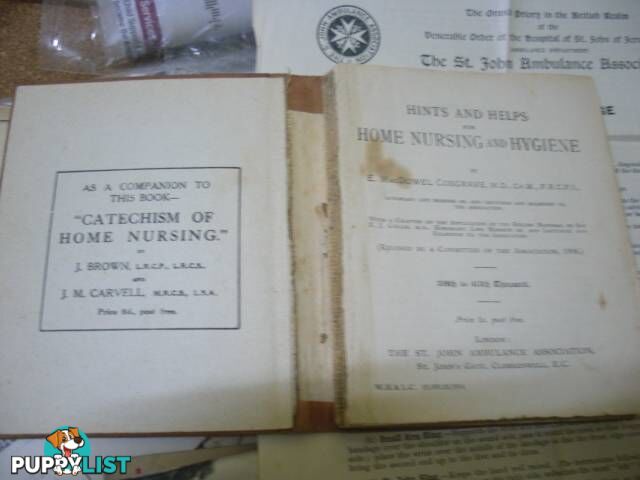 St JOHNS AMBULANCE 1908 CATECHISM OF NURSING 1936 CERTIFICATE