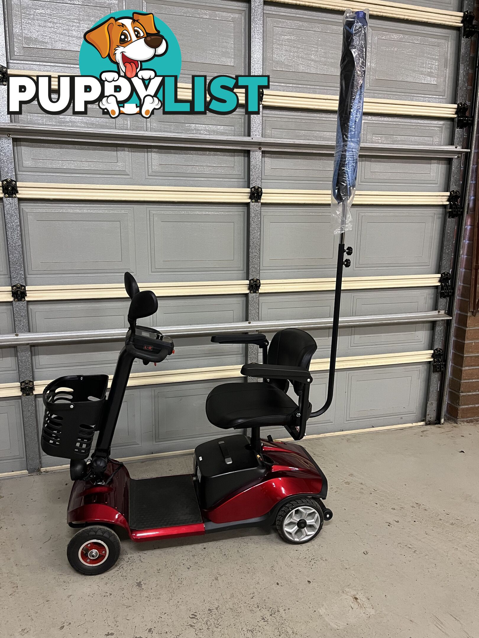 Red Mobility Scooter with Umbrella