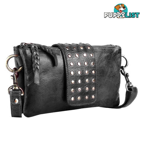 BENTO Black Genuine Leather Womens Crossbody Bag