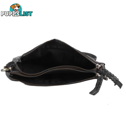 BENTO Black Genuine Leather Womens Crossbody Bag