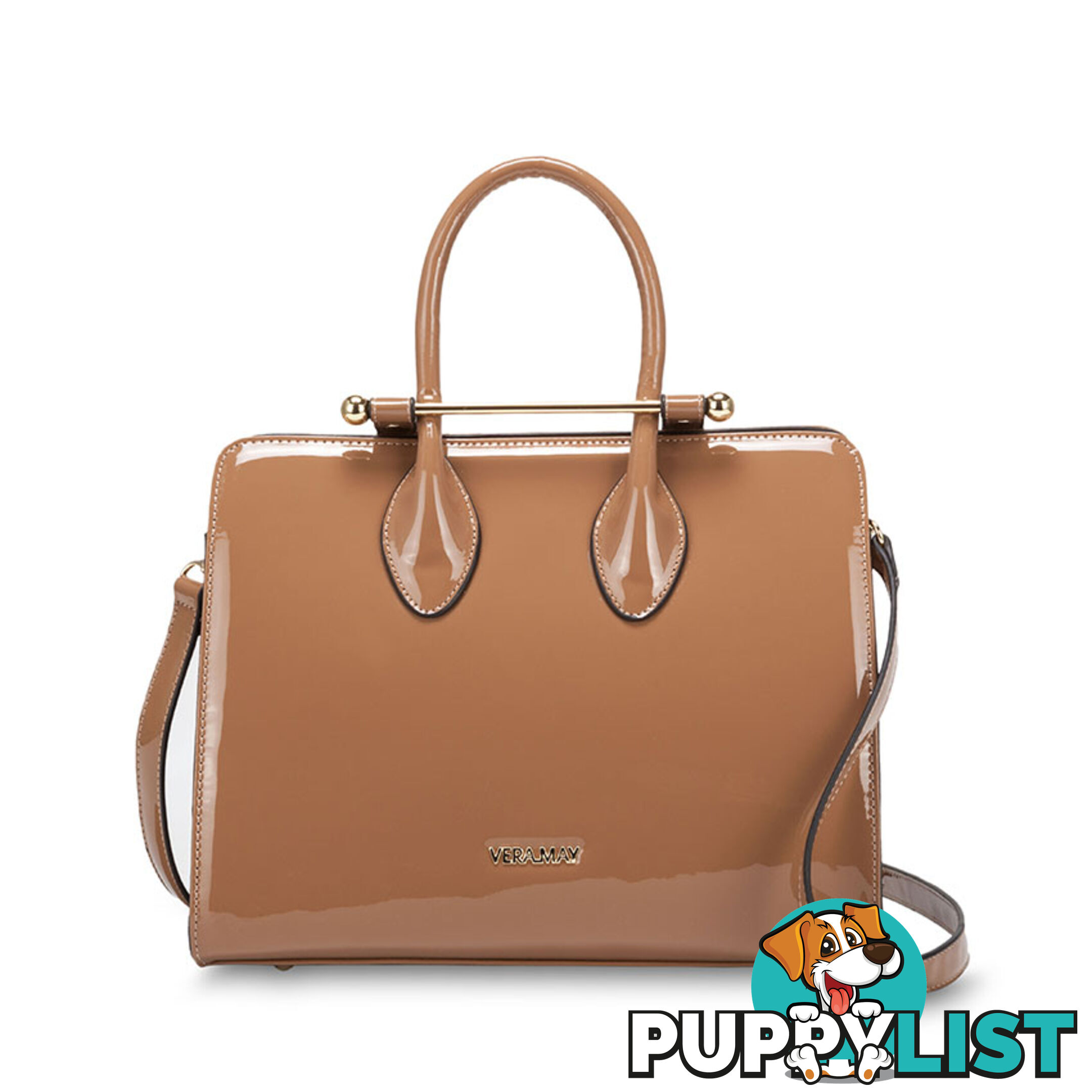 MERRIN Latte Patent Luxe Designer Womens Handbag