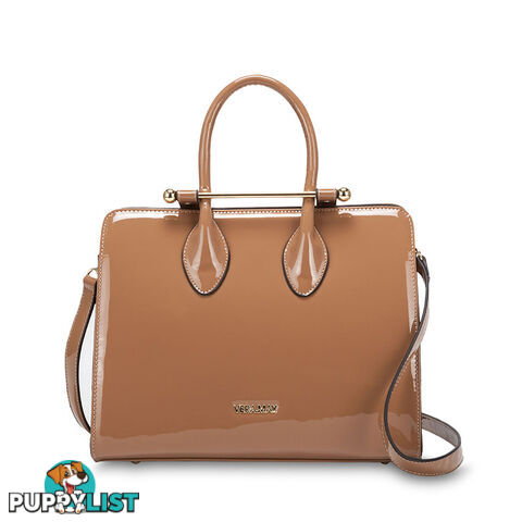 MERRIN Latte Patent Luxe Designer Womens Handbag