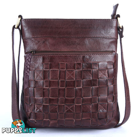 BATES Brown Genuine Leather Womens Crossbody Bag