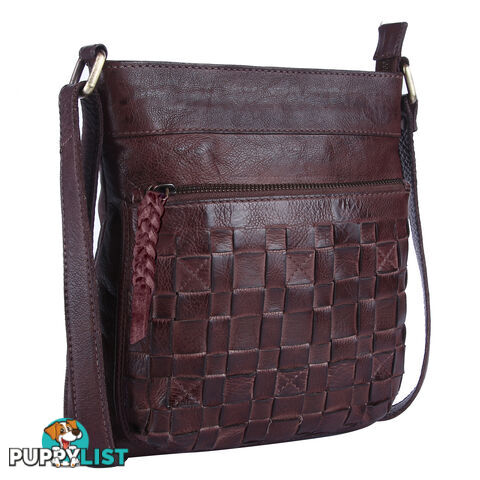 BATES Brown Genuine Leather Womens Crossbody Bag