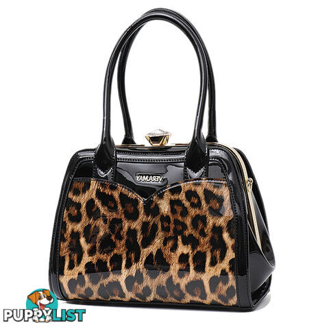 FINCH LEOPARD/BROWN FAUX PATENT LEATHER WOMENS HANDBAG