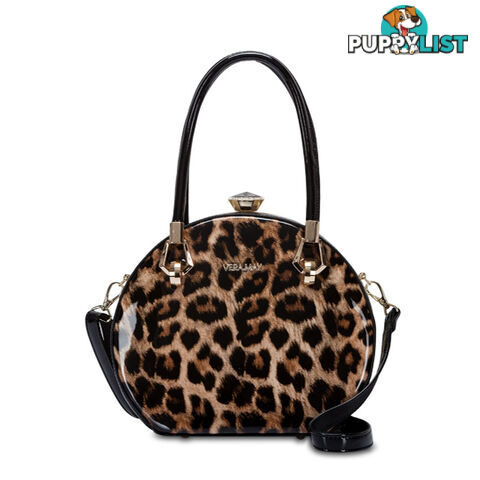 BOHO LEOPARD FAUX LEATHER WOMENS ROUND HANDBAG