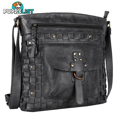 BAO Black Genuine Leather Womens Crossbody Casual Bag