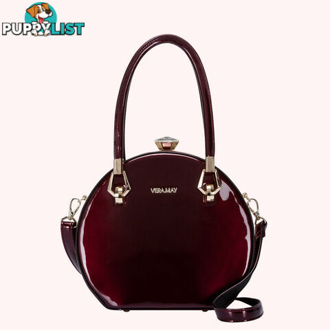 BOHO PLUM RED FAUX LEATHER WOMENS ROUND HANDBAG