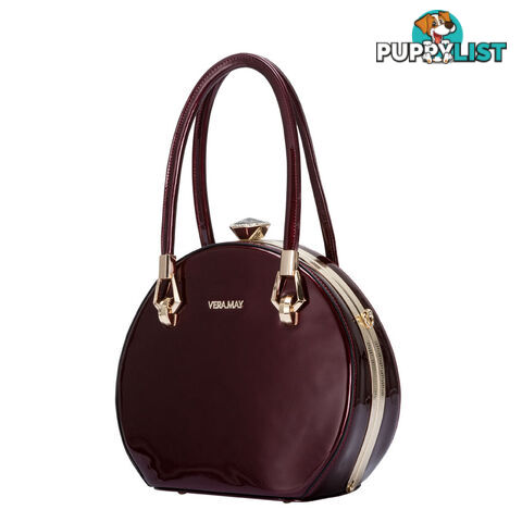 BOHO PLUM RED FAUX LEATHER WOMENS ROUND HANDBAG