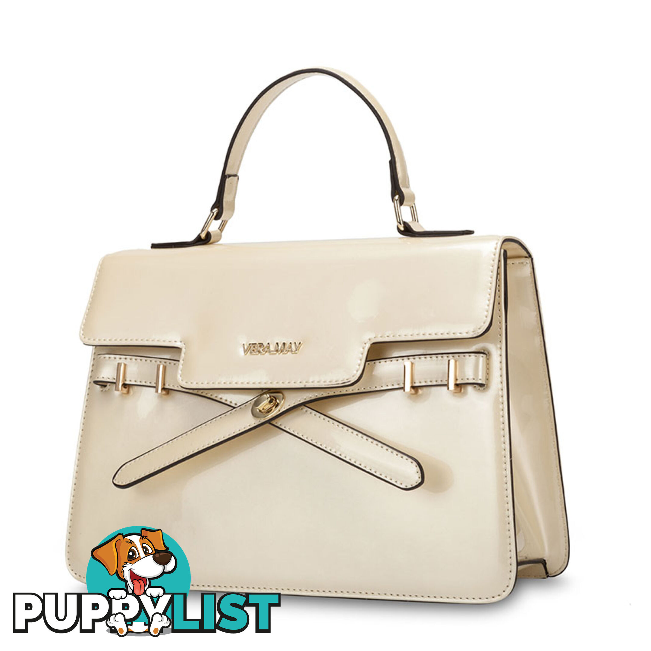 EZRA Patent Beige Luxe Designer Womens Handbag