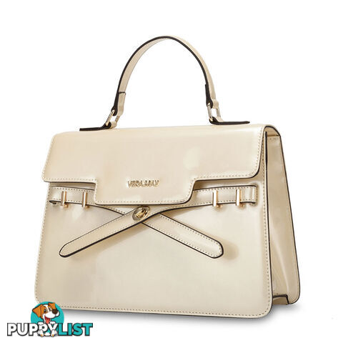 EZRA Patent Beige Luxe Designer Womens Handbag