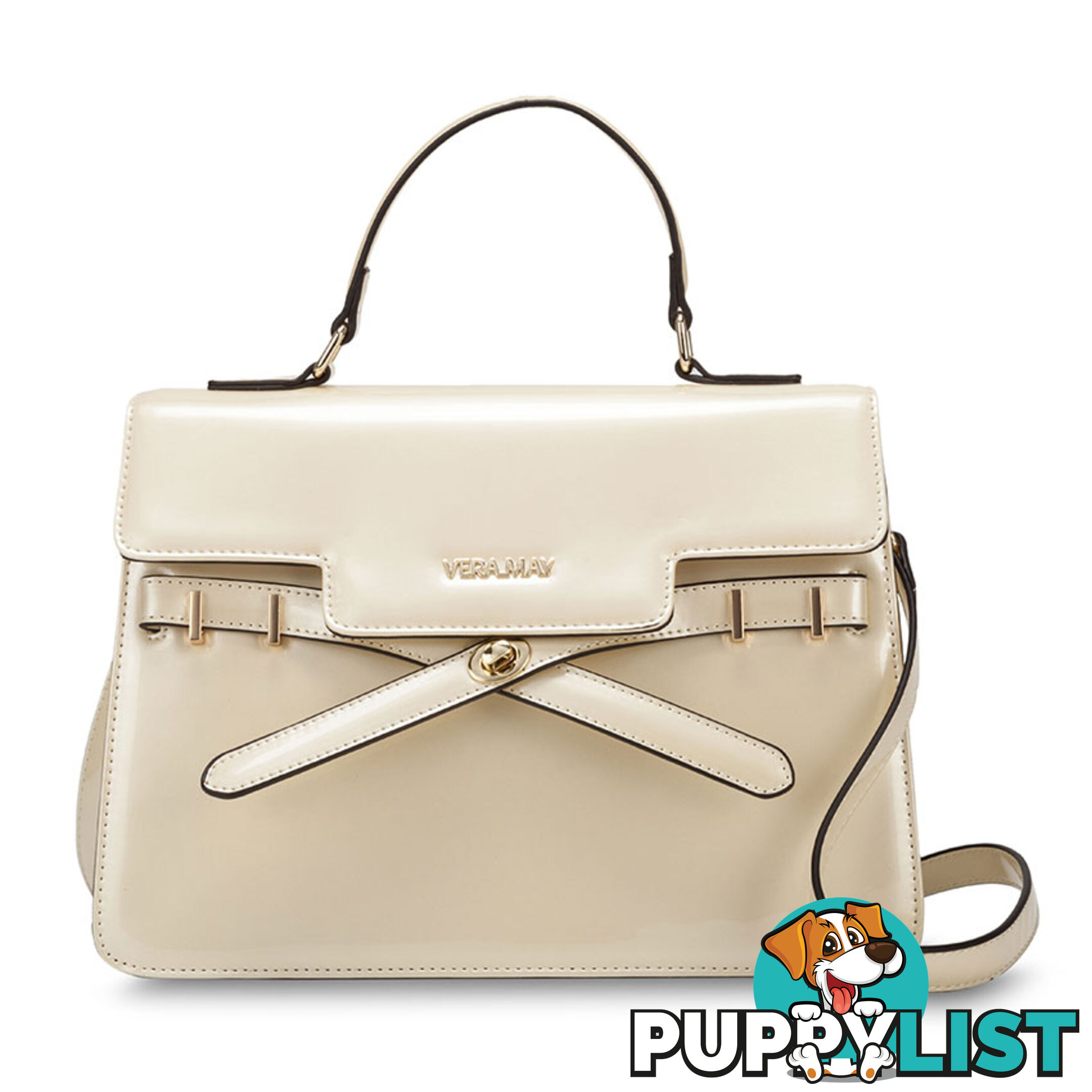 EZRA Patent Beige Luxe Designer Womens Handbag