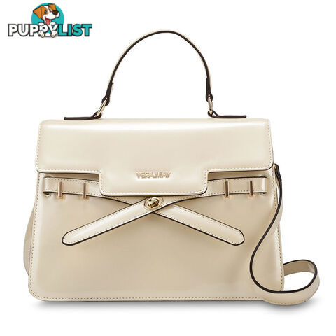 EZRA Patent Beige Luxe Designer Womens Handbag