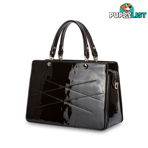 BLOOM Patent Black Vegan Leather Luxe Designer Womens Handbag