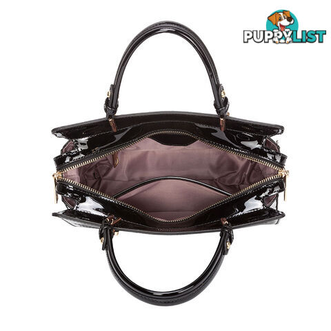 BLOOM Patent Black Vegan Leather Luxe Designer Womens Handbag