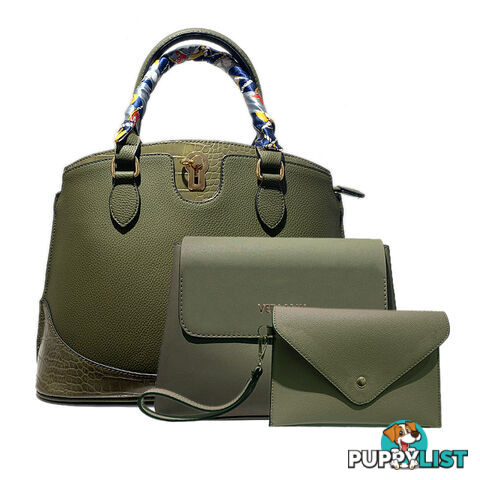 MERIDA 3 PACK GREEN VEGAN LEATHER LADIES HANDBAG SET