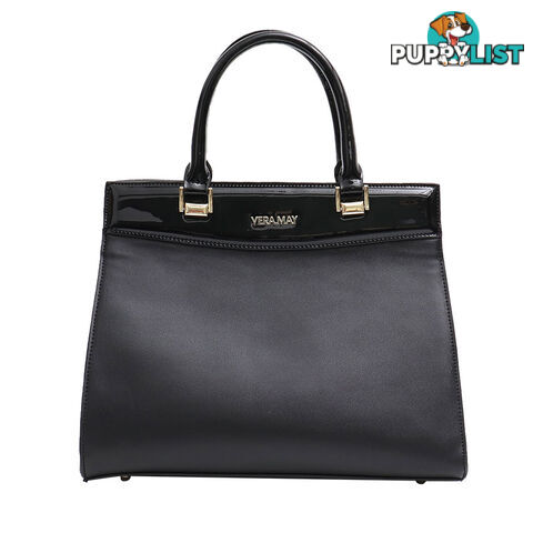 AMANDA BLACK FAUX LEATHER PATENT WOMENS HANDBAG