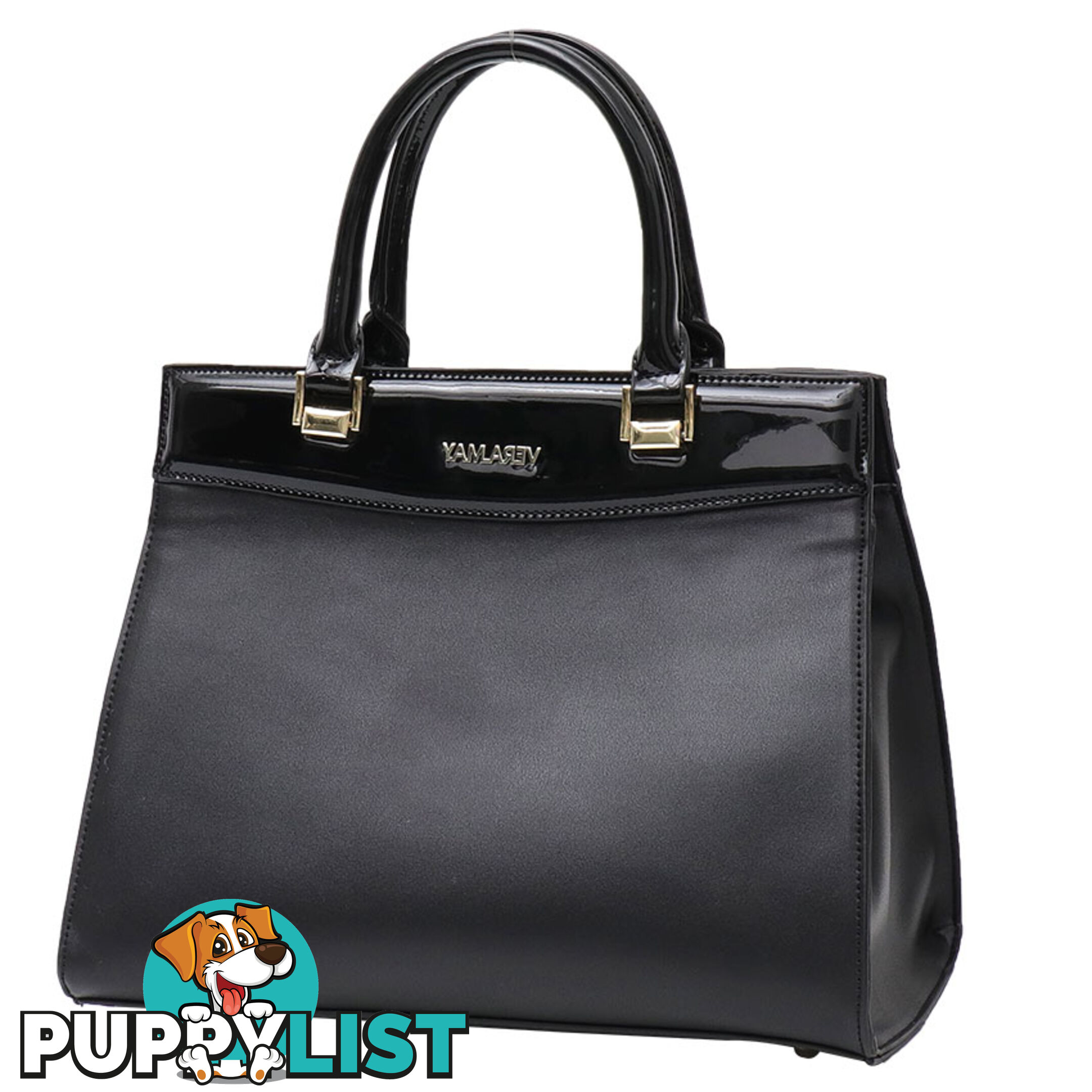 AMANDA BLACK FAUX LEATHER PATENT WOMENS HANDBAG